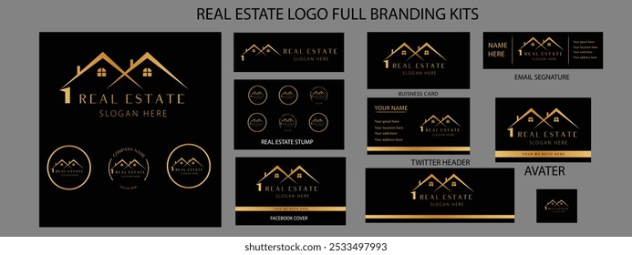 Real estate logo design with full branding business card, stumps, email signature, and social media kit