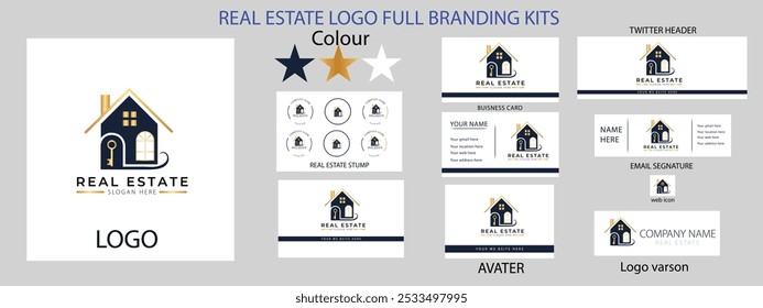 Real estate logo design with full branding business card, stumps, email signature, and social media kit