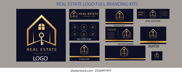 Real estate logo design with full branding business card, stumps, email signature, and social media kit