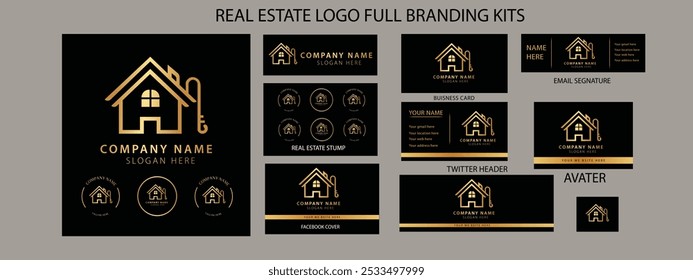 Real estate logo design with full branding business card, stumps, email signature, and social media kit