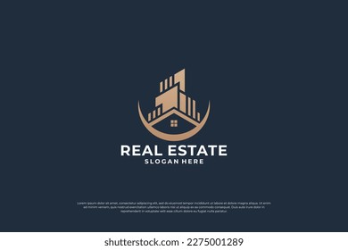 real estate logo design with golden color.