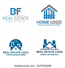 Real estate logo design with home roof building blue black and letter BF suitable for mortgage housing business company