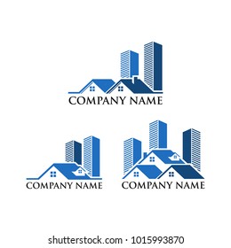 Real Estate Logo Design with House Building and Apartment