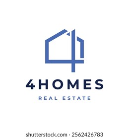 real estate logo design, or a house with the number 4