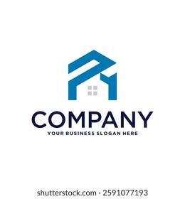 real estate logo design with house and building