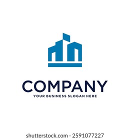 real estate logo design with house and building