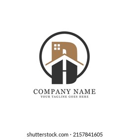 Real estate logo design with initial group name D and H, DH letter logo vector