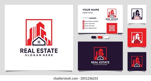 Real estate logo design inspiration with creative concept and business card design Premium Vector