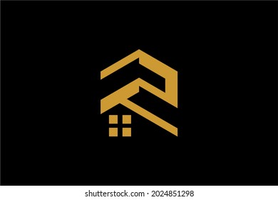 Real estate logo design. Letter R house abstract symbol. Monogram R-type logo. Outline the home icon vector.