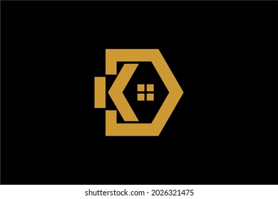 Real estate logo design. Letter DK house abstract symbol. Outline the home icon vector.