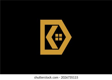 Real estate logo design. Letter DK house abstract symbol. Outline the home icon vector.