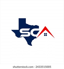 Real Estate logo design with letters S C A and map of Texas.