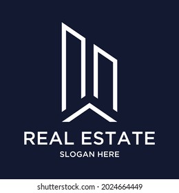 real estate logo design with line vector graphic