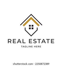 Real estate logo, design logo Linear Style isolated on Double Background. Usable for Real Estate, Construction, Architecture and Building Logos. Flat Vector Logo Design Template Element.
