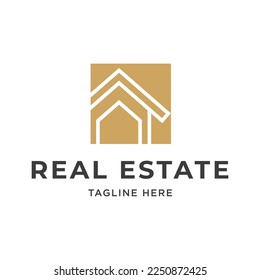Real estate logo, design logo Linear Style isolated on Double Background. Usable for Real Estate, Construction, Architecture and Building Logos. Flat Vector Logo Design Template Element.