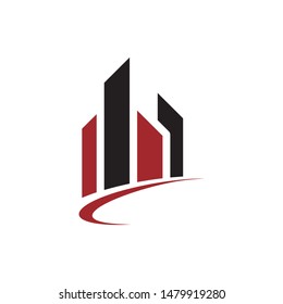 Real estate logo design with modern abstract commercial building shape template vector illustration.
