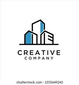 Real estate logo design with modern abstract commercial building shape template vector illustration,  logo design inspiration