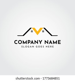 Real estate logo design. Modern minimal style design. V letter real estate icon vector template. Property House Home Roof Construction Company logo design vector.
