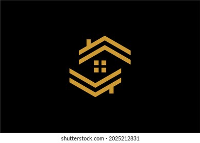 Diseño del logotipo inmobiliario. Monograma S y alberga símbolos abstractos. vector de icono de la casa de esquema.