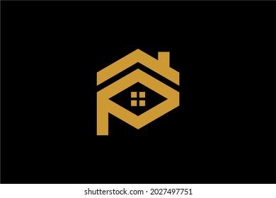 Diseño del logotipo inmobiliario. Símbolo abstracto de la letra de monograma P. vector de icono de la casa de esquema.