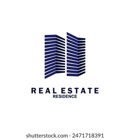 Real estate logo design. Perspective view of modern building. Residence logo template. Construction logo. Twin skyscraper logo ideas.