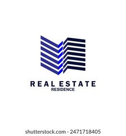 Real estate logo design. Perspective view of modern building. Residence logo template. Construction logo. Twin skyscraper logo ideas.