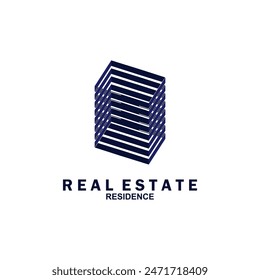 Real estate logo design. Perspective view of modern building. Residence logo template. Construction logo. Twin skyscraper logo ideas.