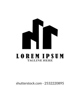 Real estate logo design. Perspective view of modern building. Residence logo template. Construction logo. Twin skyscraper logo ideas.