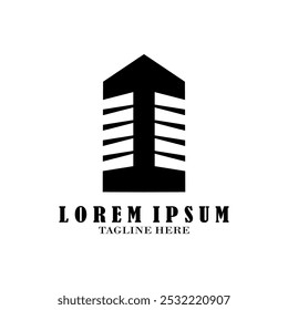 Real estate logo design. Perspective view of modern building. Residence logo template. Construction logo. Twin skyscraper logo ideas.
