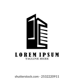 Diseño de logo inmobiliario. Vista de la Perspectiva del edificio moderno. Plantilla del logo de la residencia. Logotipo de la construcción. Ideas de logotipos de rascacielos gemelos.