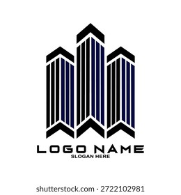 Logo-Design für Immobilien. Perspektive des modernen Gebäudes. Logo-Vorlage für Wohnsitz. Baulogo. Ideen für das Logo von Twin Skyscraper.