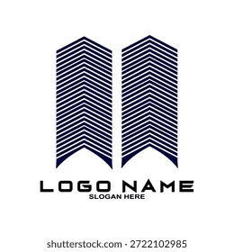 Design de logotipo imobiliário. Vista de perspectiva da construção moderna. Modelo do logotipo de residência. Logotipo de construção. Ideias de logotipo de arranha-céu gêmeo.