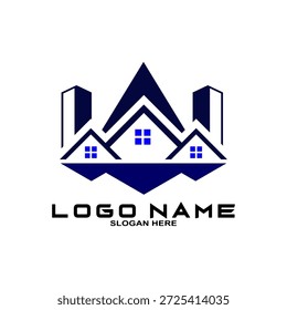 Design de logotipo imobiliário. Vista de perspectiva da construção moderna. Modelo do logotipo de residência. Logotipo de construção. Ideias do logotipo do arranha-céu.