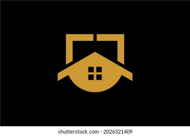 Real estate logo design. Shield house abstract symbol. Outline shield and home icon vector.