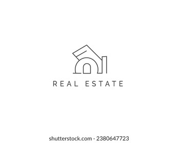 Real estate logo design simple vector element. home construction and Architecture Building Logo template. Modern House symbol Linear Style.