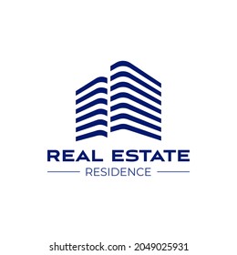 Real estate logo design template. Perspective view of buildings. Residence logo Construction logo. Skyscraper logo.