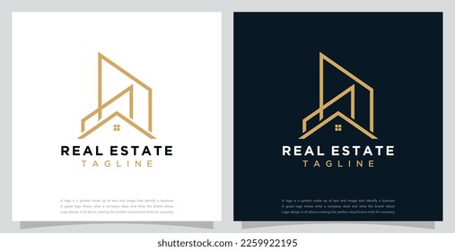 Real estate logo design template with a line shape design vector illustration building or real estate icon symbol creative
