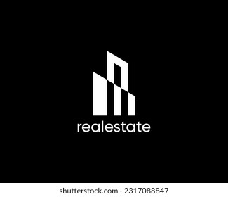 Plantilla de diseño del logotipo inmobiliario para la identidad empresarial. Edificio moderno, arquitectura, propiedad, rascacielos, concepto de logo de construcción y planificación.