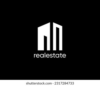 Plantilla de diseño del logotipo inmobiliario para la identidad empresarial. Edificio moderno, arquitectura, propiedad, rascacielos, concepto de logo de construcción y planificación.