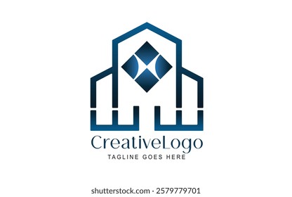 Real estate logo design template with house and building vector