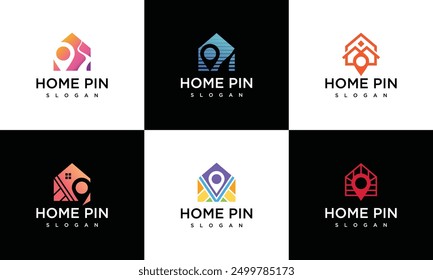 Real Estate Logo Design Templates Collection Home Location . Creative icon set with house logo with location.	