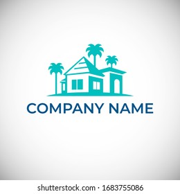 Real estate logo design. Tropical hotel logo design. Vector illustration