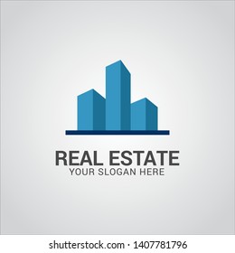 Real estate logo design vector with flat color concept. Clean and modern design of real estate and city building logo template.
