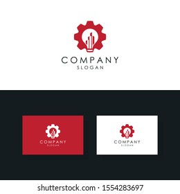 real estate logo design vector with the concept of gear and light bulbs
