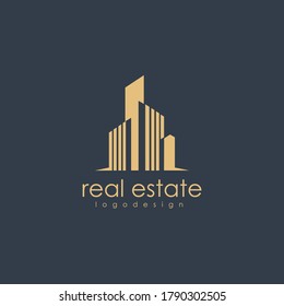 Diseño de logotipo inmobiliario, logotipo de marca comercial de vectores, fuga de la ciudad