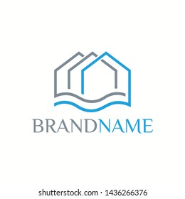 Real estate logo formed beach hut symbol in blue color 