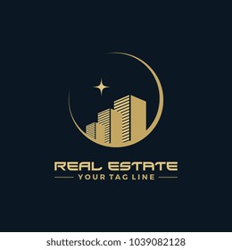 Real estate logo in gold color.