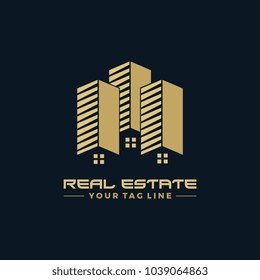 Real Estate Logo Gold Dark Blue Stock Vector (Royalty Free) 1039064863 ...