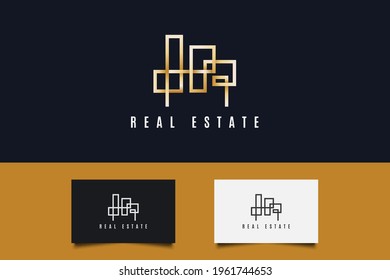 Real Estate Logo in Gold Gradient with Line Style. Construction, Architecture or Building Logo Design Template