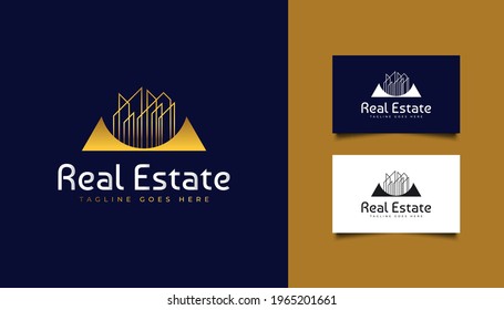 Real Estate Logo in Gold Gradient with Line Style. Construction, Architecture or Building Logo Design Template